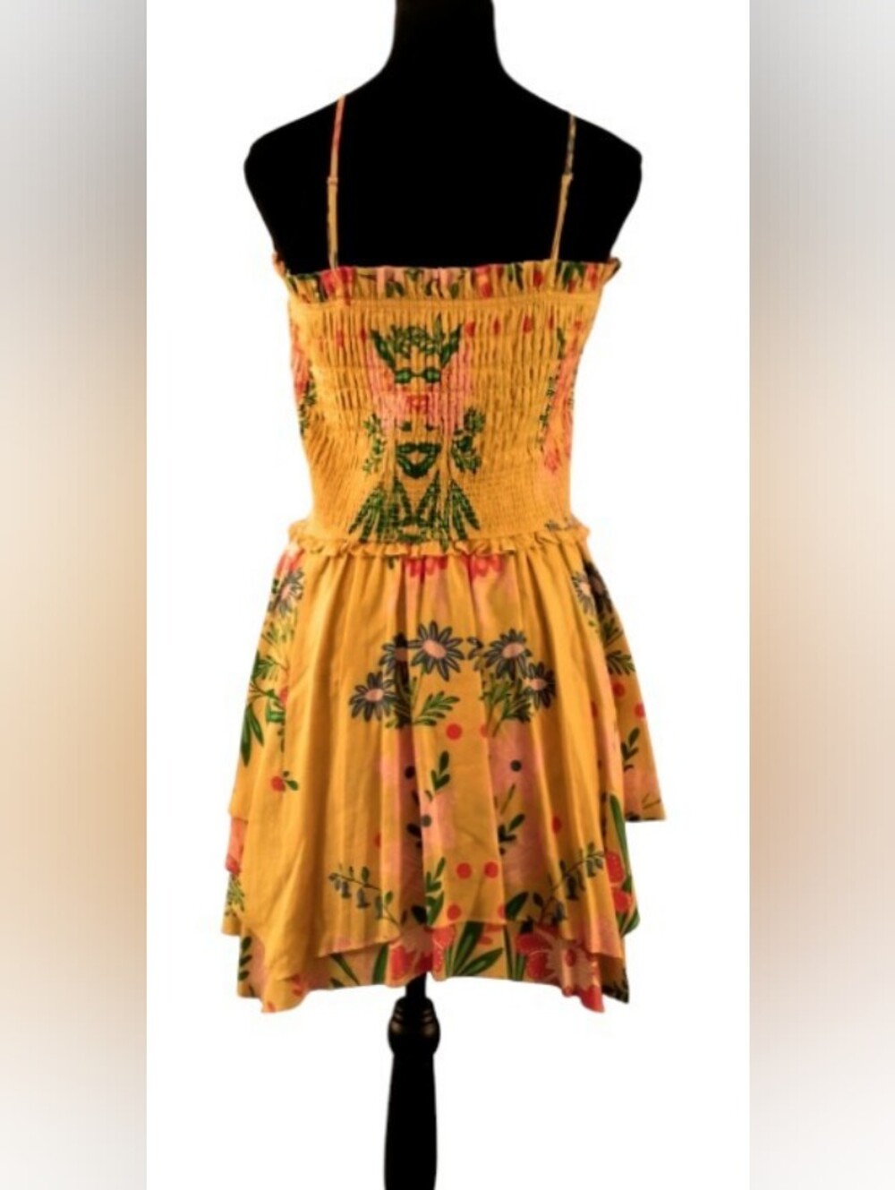 Boho Tropical Island Mini Sundress Smocked Asymmetrical Hem Floral Medium New - Picture 4 of 7